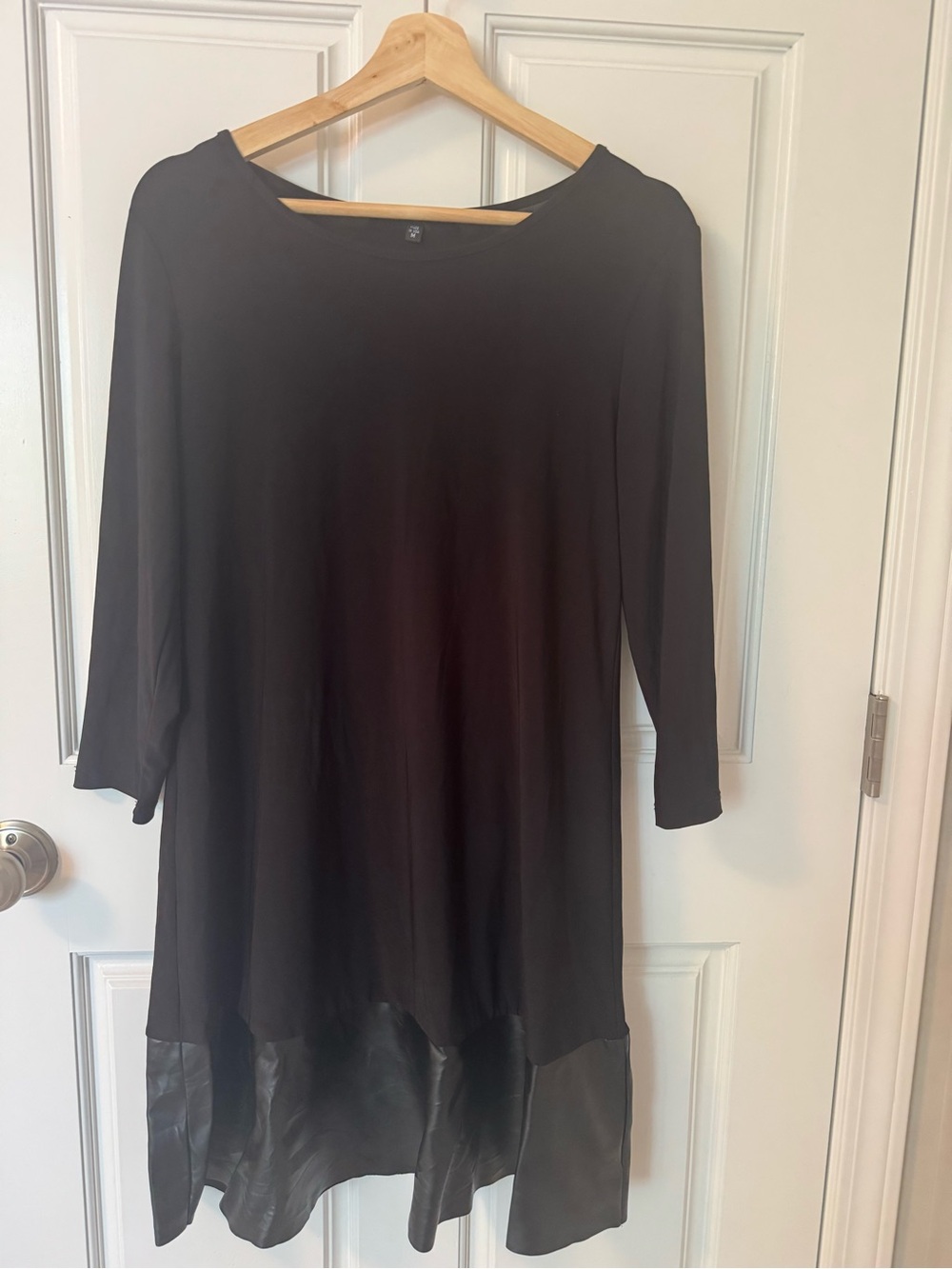 Black Long-Sleeve Dress with Faux Leather Hem